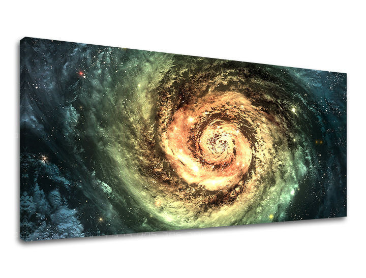 Modern tablou pe pânză cu motivul PANORAMĂ UNIVERS, stele, univers în crem-albastru nuanțe, atmosferă maiestuoasă, potrivit pentru birou | Tablou de perete PANORAMĂ UNIVERS – principală