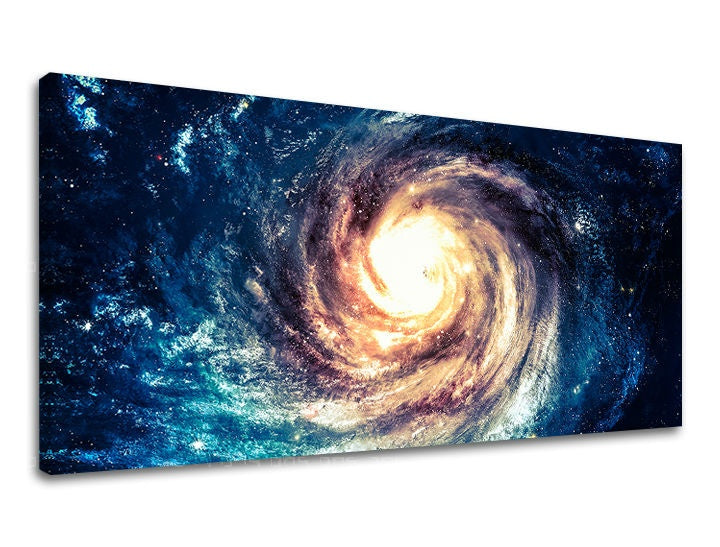 Modern tablou pe pânză cu motivul PANORAMĂ UNIVERS, stele, hartă, univers în alb-albastru nuanțe, potrivit pentru birou | Tablou de perete PANORAMĂ UNIVERS – principală