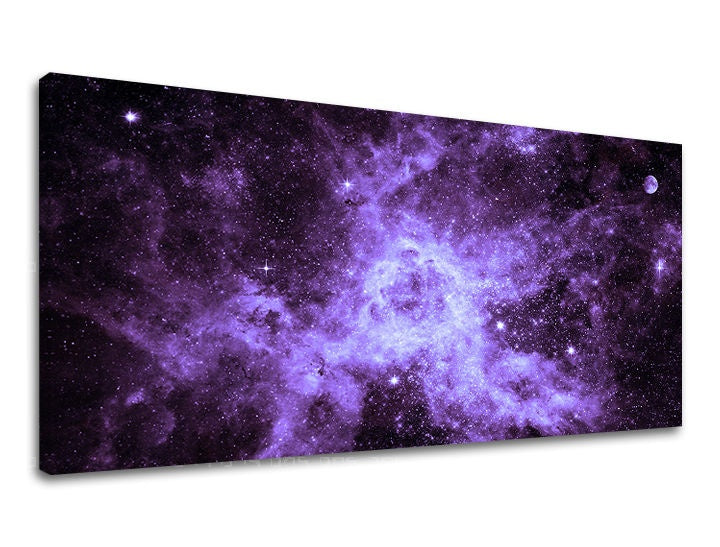 Modern tablou cu motivul PANORAMĂ UNIVERS, stele, galaxie în alb-violet nuanțe | Tablou de perete PANORAMĂ UNIVERS – previzualizare