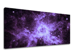 Modern tablou pe pânză cu motivul PANORAMĂ UNIVERS, stele, galaxie, univers în alb-violet nuanțe, atmosferă eterică, potrivit pentru sufragerie – principală