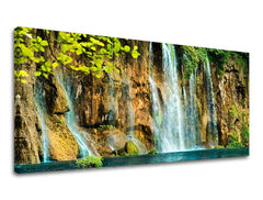 Clasic tablou cu motivul PANORAMĂ CASCADE, cascadă, peisaj în maro-turcoaz nuanțe | Tablou de perete PANORAMĂ CASCADE, natură – previzualizare