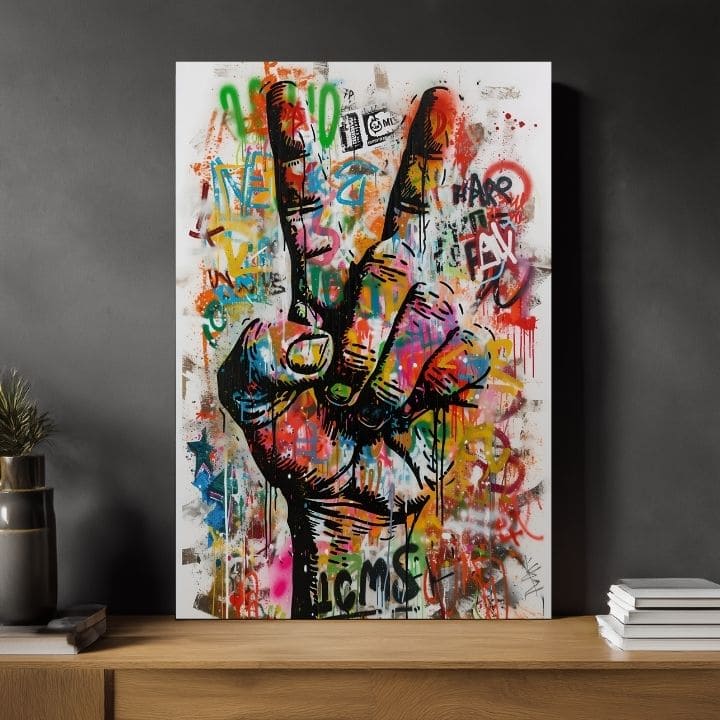 Modern tablou pe pânză cu motivul Peace Hand în alb-negru nuanțe, atmosferă energică, libertate | Tablou Peace Hand – produs [XOBWSPP029E1]