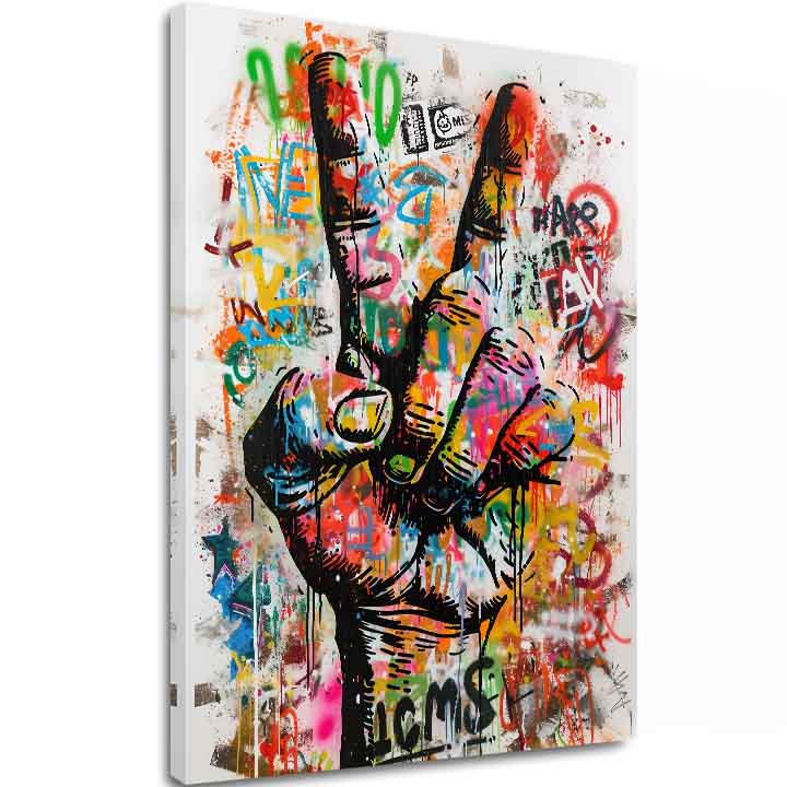 Modern tablou pe pânză cu motivul Peace Hand în alb-negru nuanțe, atmosferă energică, libertate | Tablou Peace Hand – principală [XOBWSPP029E1]