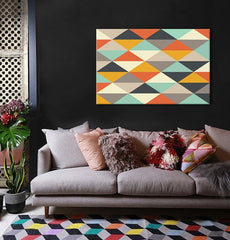 În stil boho tablou pe pânză cu motivul Pearblossom Stick în multicolor nuanțe agățat în interiorul sufragerie, atmosferă jucăușă | Tablou de perete Pearblossom Stick – interior