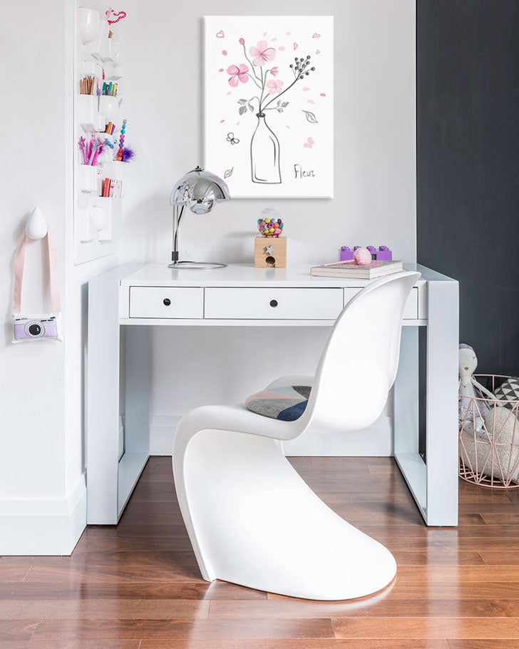 Minimalist tablou cu motivul PENTRU COPII, flori, vază în alb-roz nuanțe | Tablou de perete PENTRU COPII, natură și atmosferă de primăvară – previzualizare