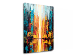 Pictat manual tablou pe pânză în multicolor nuanțe, atmosferă energică, viață urbană și contemplare, potrivit pentru hol | Tablou pictat de perete ABSTRACT – produs, vedere 2