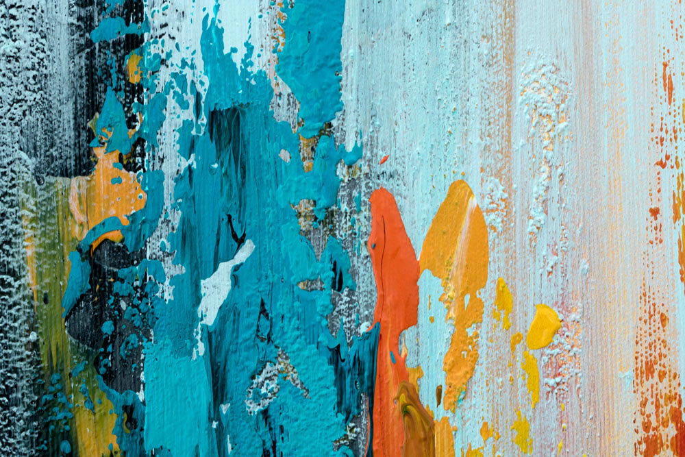 Pictat manual tablou pe pânză în multicolor nuanțe, atmosferă energică, viață urbană și contemplare, potrivit pentru hol | Tablou pictat de perete ABSTRACT – principală