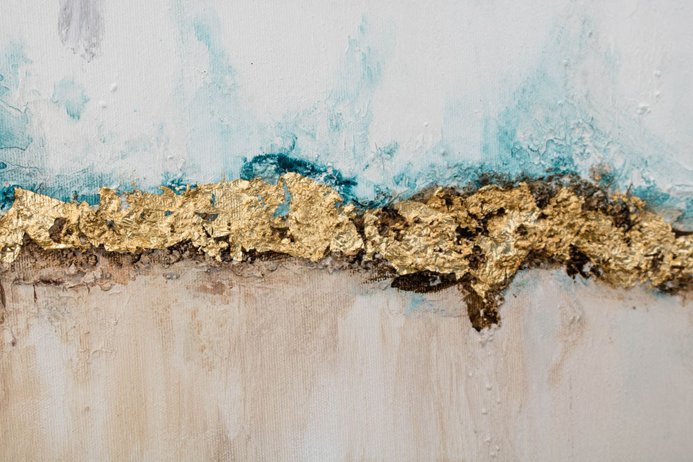 Pictat manual tablou pe pânză cu motivul natură în alb-bej nuanțe, atmosferă liniștită, minimalism și natură, potrivit pentru sufragerie | Tablou pictat de perete ABSTRACT – produs, vedere 5