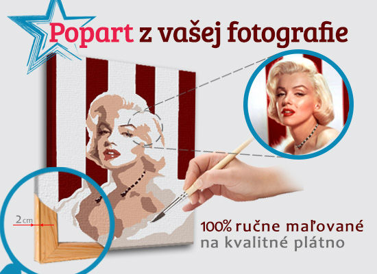 Modern tablou pe pânză cu motivul OBDLŽNIK FOTO-POPO în alb-roșu nuanțe, glamour hollywoodian | Pictat POP Art tablou z fotografie – OBDLŽNIK FOTO-POPO – principală
