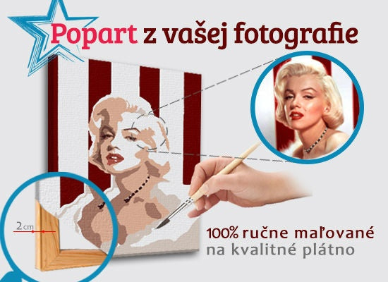 Modern tablou cu motivul OBDLŽNIK FOTO-POPO în alb-roșu nuanțe | Pictat POP Art tablou z fotografie – OBDLŽNIK FOTO-POPO, glamour hollywoodian – previzualizare