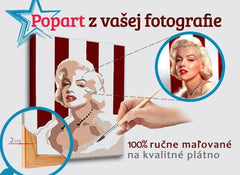 Modern tablou cu motivul OBDLŽNIK FOTO-POPO în alb-roșu nuanțe | Pictat POP Art tablou z fotografie – OBDLŽNIK FOTO-POPO, glamour hollywoodian – previzualizare