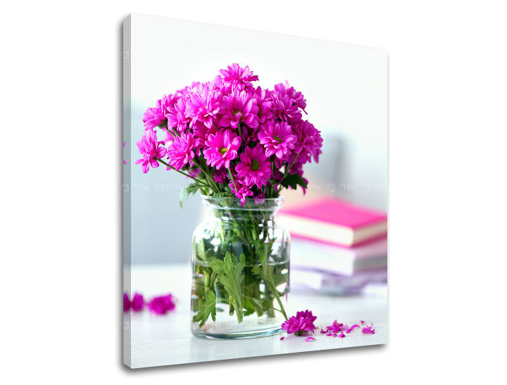 În stil boho tablou pe pânză cu motivul FLORI ROZ, flori, hartă, natură în roz-verde nuanțe, atmosferă veselă, atmosferă de primăvară și natură – produs