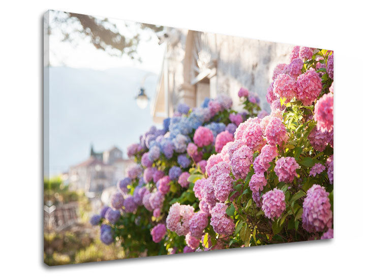 Clasic tablou pe pânză cu motivul FLORI ROZ, flori, grădină, peisaj, hartă în violet-albastru nuanțe, atmosferă liniștită, potrivit pentru bucătărie – produs