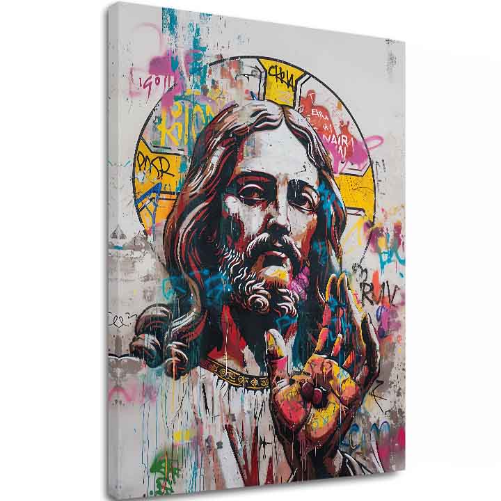 Pictat manual tablou pe pânză cu motivul Pop Warrior na pânză în alb-bej nuanțe, atmosferă spirituală | Tablou Pop Warrior na pânză – principală