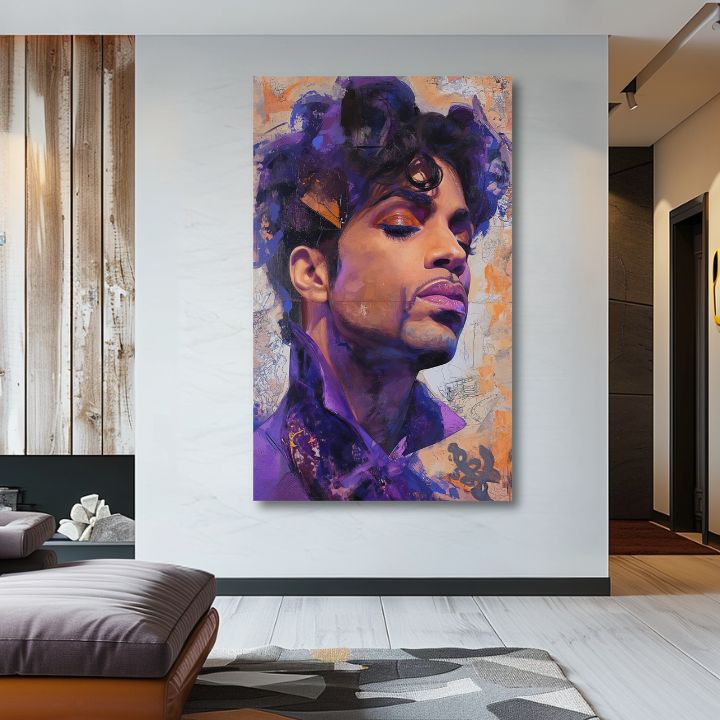 Pictat manual tablou pe pânză cu motivul Prince - Fialový elegán, nostalgie | Tablou Prince - Fialový elegán, decorațiune de perete – produs, vedere 2