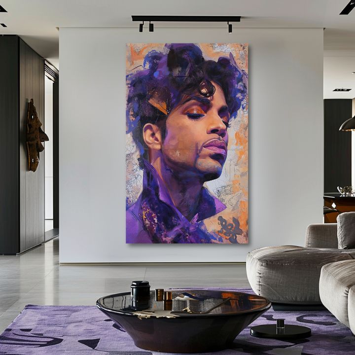 Pictat manual tablou pe pânză cu motivul Prince - Fialový elegán, nostalgie | Tablou Prince - Fialový elegán, decorațiune de perete – produs