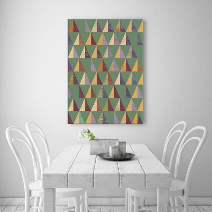 În stil boho tablou pe pânză cu motivul Reflecting Volume, animal în bej-verde nuanțe agățat în interiorul sufragerie, atmosferă liniștită – interior