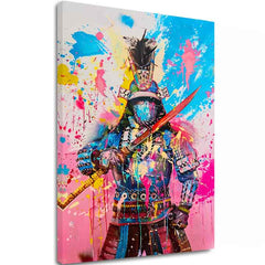 Pictat manual tablou pe pânză cu motivul Samurai Spirit na pânză în galben-alb nuanțe, atmosferă energică, forță | Tablou Samurai Spirit na pânză – principală