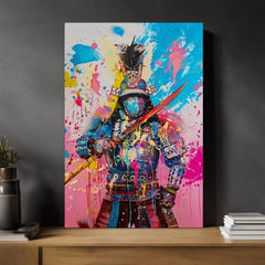 Pictat manual tablou pe pânză cu motivul Samurai Spirit na pânză în galben-alb nuanțe, atmosferă energică, forță | Tablou Samurai Spirit na pânză – produs, vedere 2