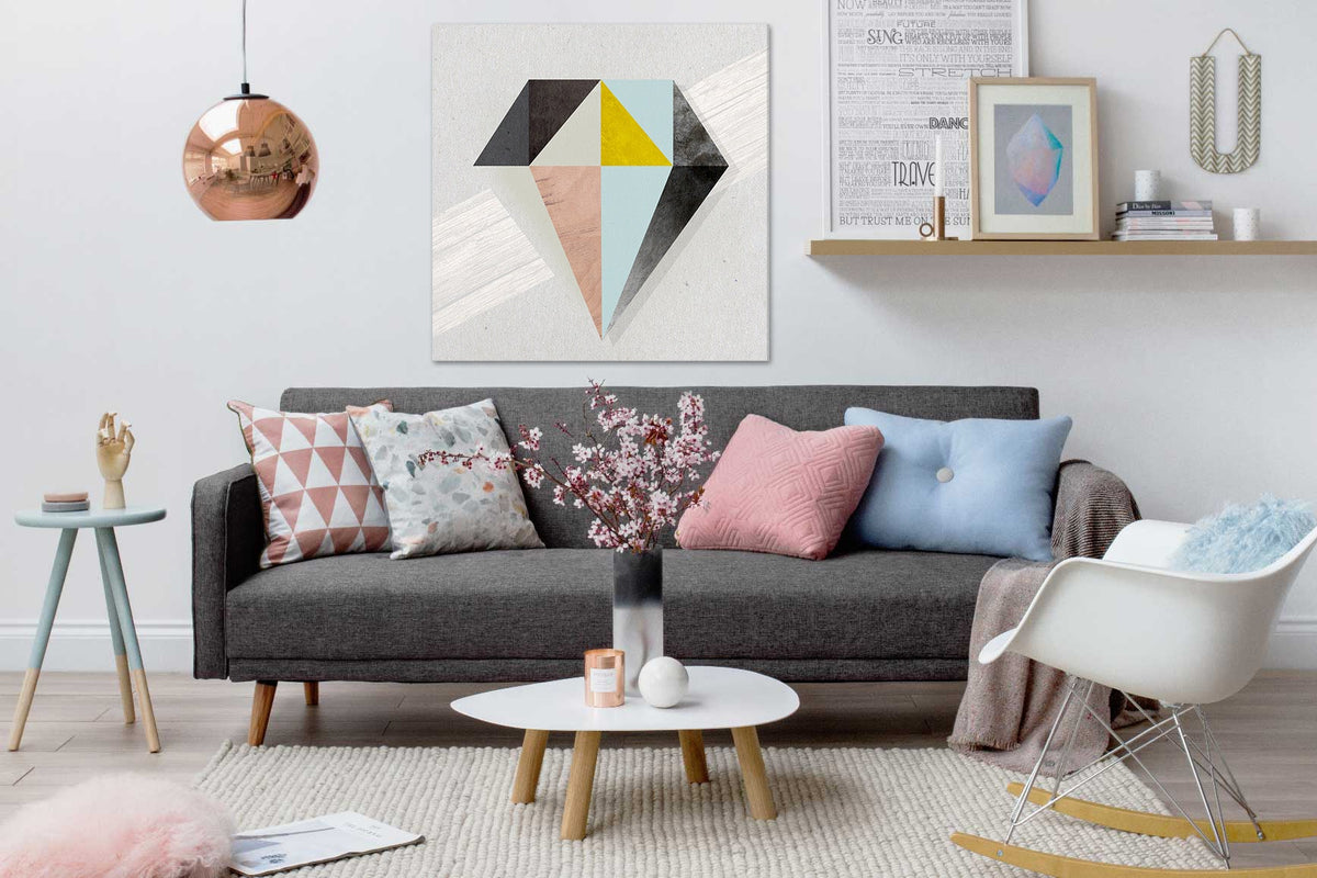 Pop art tablou pe pânză cu motivul Shade or Boundary în alb-portocaliu nuanțe agățat în interiorul sufragerie, atmosferă liniștită | Tablou de perete Shade or Boundary – interior