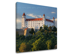 Clasic tablou pe pânză cu motivul SLOVACIA, castel, copaci, cer, arhitectură în alb-albastru nuanțe, atmosferă liniștită, potrivit pentru birou de lucru – principală
