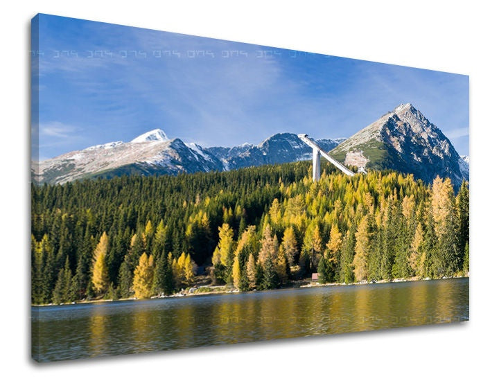 Pop art tablou cu motivul SLOVACIA, munți, pădure în alb-albastru nuanțe | Tablou de perete SLOVACIA, natură – previzualizare