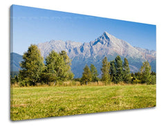 Clasic tablou pe pânză cu motivul SLOVACIA, munte, copaci, cer, câmp în albastru-verde nuanțe, atmosferă liniștită, natură, potrivit pentru birou – principală