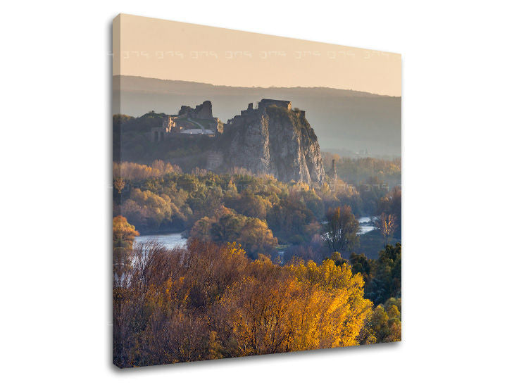 Clasic tablou pe pânză cu motivul SLOVACIA, râu, peisaj, natură, motiv slovac în alb-albastru nuanțe, atmosferă liniștită, potrivit pentru birou de lucru – principală