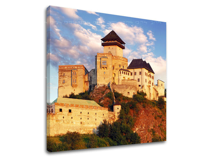 Clasic tablou pe pânză cu motivul SLOVACIA, castel, turn, arhitectură, motiv pentru copii în albastru-verde nuanțe, atmosferă maiestuoasă, potrivit pentru birou de lucru – principală