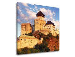 Clasic tablou pe pânză cu motivul SLOVACIA, castel, turn, arhitectură, motiv pentru copii în albastru-verde nuanțe, atmosferă maiestuoasă, potrivit pentru birou de lucru – principală