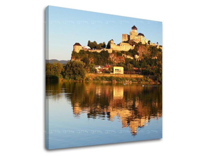 Clasic tablou cu motivul SLOVACIA, castel, râu în albastru-verde nuanțe | Tablou de perete SLOVACIA, natură – previzualizare