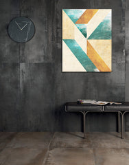 Modern tablou pe pânză cu motivul Structure & Dream în violet-albastru nuanțe agățat în interiorul sufragerie, atmosferă sofisticată, minimalism – interior