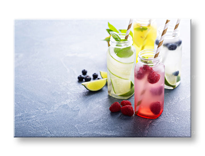 Industrial tablou pe pânză cu motivul LETNÝ DRINK în albastru-verde nuanțe, potrivit pentru bucătărie | Tablou de perete LETNÝ DRINK_088-11 – principală