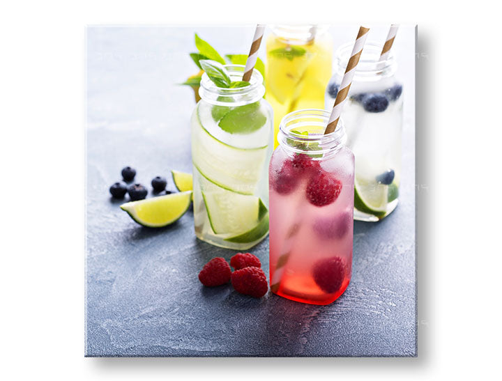 În stil boho tablou pe pânză cu motivul LETNÝ DRINK în albastru-verde nuanțe, potrivit pentru bucătărie | Tablou de perete LETNÝ DRINK_088-12 – principală
