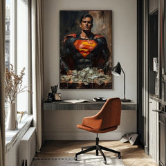 Pictat manual tablou pe pânză cu motivul Superman: Muž peňazí în roșu-galben nuanțe, forță și putere | Tablou Superman: Muž peňazí – produs, vedere 2