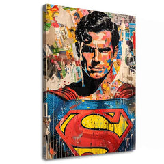 Pictat manual tablou pe pânză cu motivul Superman: Pop ikona în albastru-galben nuanțe, cultură pop și viață urbană | Tablou Superman: Pop ikona – principală