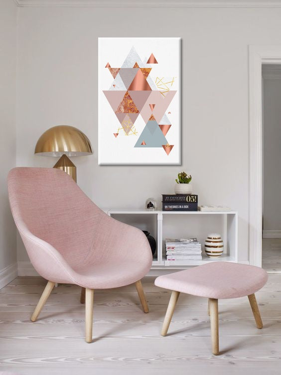 Geometric tablou pe pânză cu motivul Supposed Head 2nd Motif, hartă în alb-albastru nuanțe agățat în interiorul sufragerie, atmosferă liniștită – interior