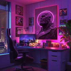 Modern tablou pe pânză cu motivul Thanos: Pán osudu în violet-negru nuanțe, forță și putere | Tablou Thanos: Pán osudu – produs