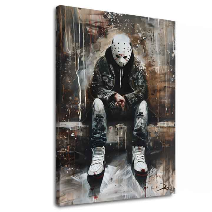 Pictat manual tablou pe pânză cu motivul The Silent Killer în negru-alb nuanțe, viață urbană | Tablou The Silent Killer – principală