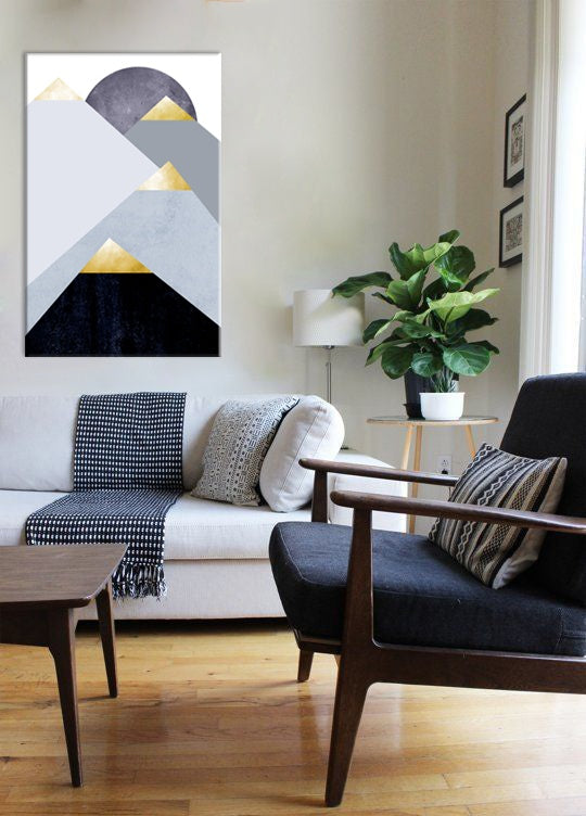 Industrial tablou pe pânză cu motivul Tight Nothing în alb-albastru nuanțe agățat în interiorul sufragerie, atmosferă liniștită, natură și minimalism – interior