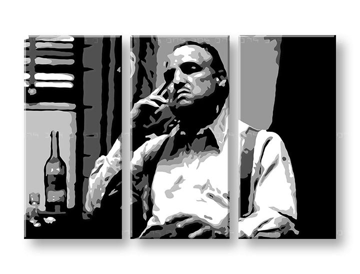 Pop art tablou pe pânză cu motivul Marlon Brando, țigară de foi, sticlă, natură în alb-gri nuanțe, atmosferă dramatică, lumea filmului și forță și putere – produs