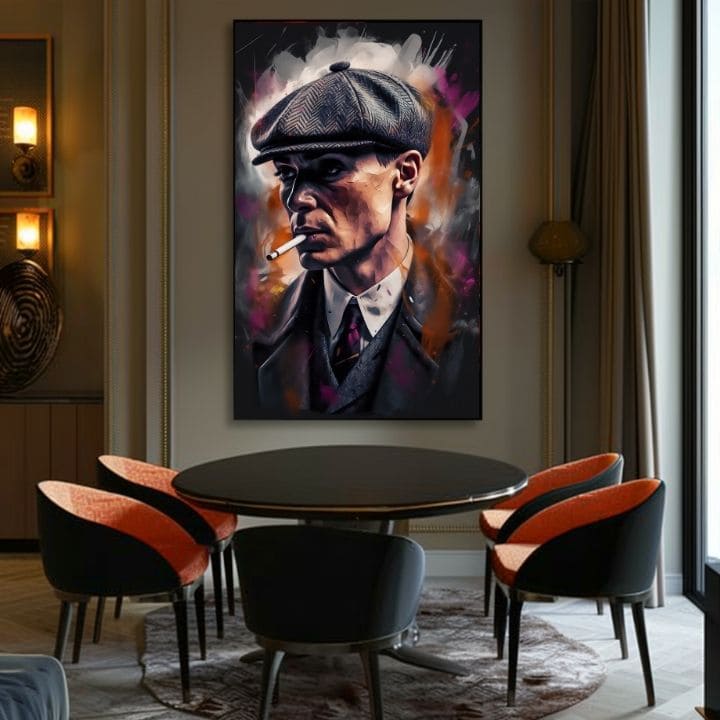Pictat manual tablou pe pânză cu motivul Tommy Shelby: Rege ulíc, țigară de foi în gri-negru nuanțe | Tablou Tommy Shelby: Rege ulíc – produs, vedere 2