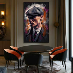 Pictat manual tablou pe pânză cu motivul Tommy Shelby: Rege ulíc, țigară de foi în gri-negru nuanțe | Tablou Tommy Shelby: Rege ulíc – produs, vedere 2