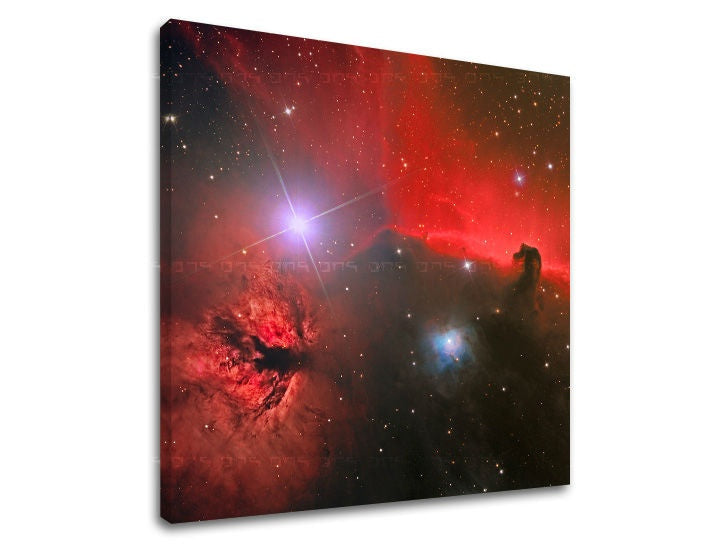 Clasic tablou pe pânză cu motivul stele, motiv muzical, hartă, univers în alb-roșu nuanțe, potrivit pentru birou | Tablou de perete UNIVERS – principală