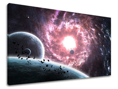 Clasic tablou pe pânză cu motivul stele, peisaj, hartă, natură, univers în alb-violet nuanțe, atmosferă eterică, potrivit pentru sufragerie – principală
