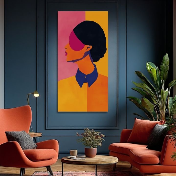 Modern tablou pe pânză cu motivul Vibrant Silhouette în galben-roz nuanțe, atmosferă vibrantă | Tablou Vibrant Silhouette – produs
