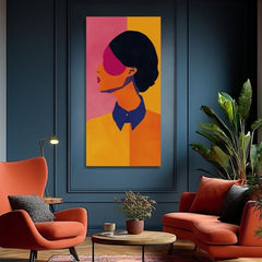 Modern tablou pe pânză cu motivul Vibrant Silhouette în galben-roz nuanțe, atmosferă vibrantă | Tablou Vibrant Silhouette – produs