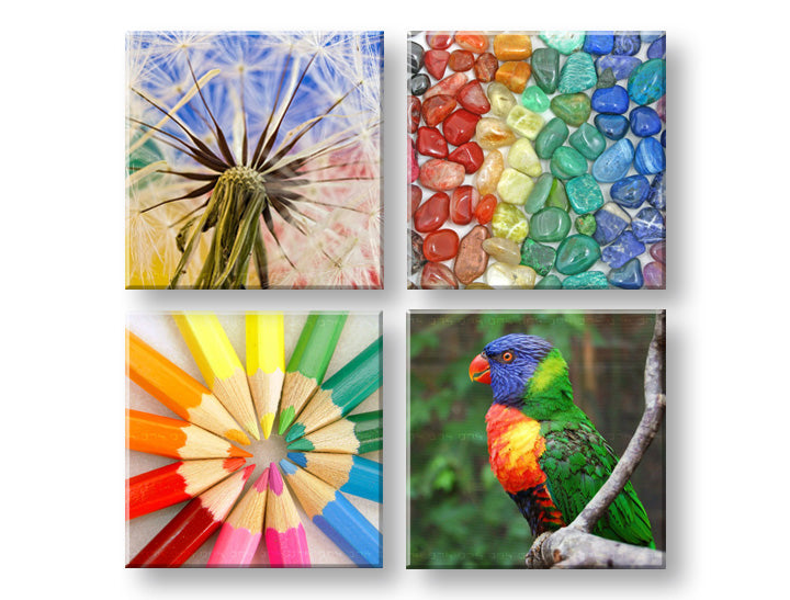 În stil boho tablou pe pânză cu motivul Colorful vibes, păpădie în multicolor nuanțe, atmosferă vibrantă, natură și creativitate, potrivit pentru cameră de copii – principală