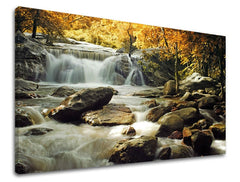 Clasic tablou pe pânză cu motivul CASCADE, cascadă, pădure, peisaj, natură în alb-maro nuanțe, atmosferă liniștită, natură, potrivit pentru dormitor – principală