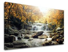 Clasic tablou pe pânză cu motivul CASCADE, cascadă, râu, copaci, peisaj în alb-maro nuanțe, atmosferă liniștită, natură, potrivit pentru dormitor – principală